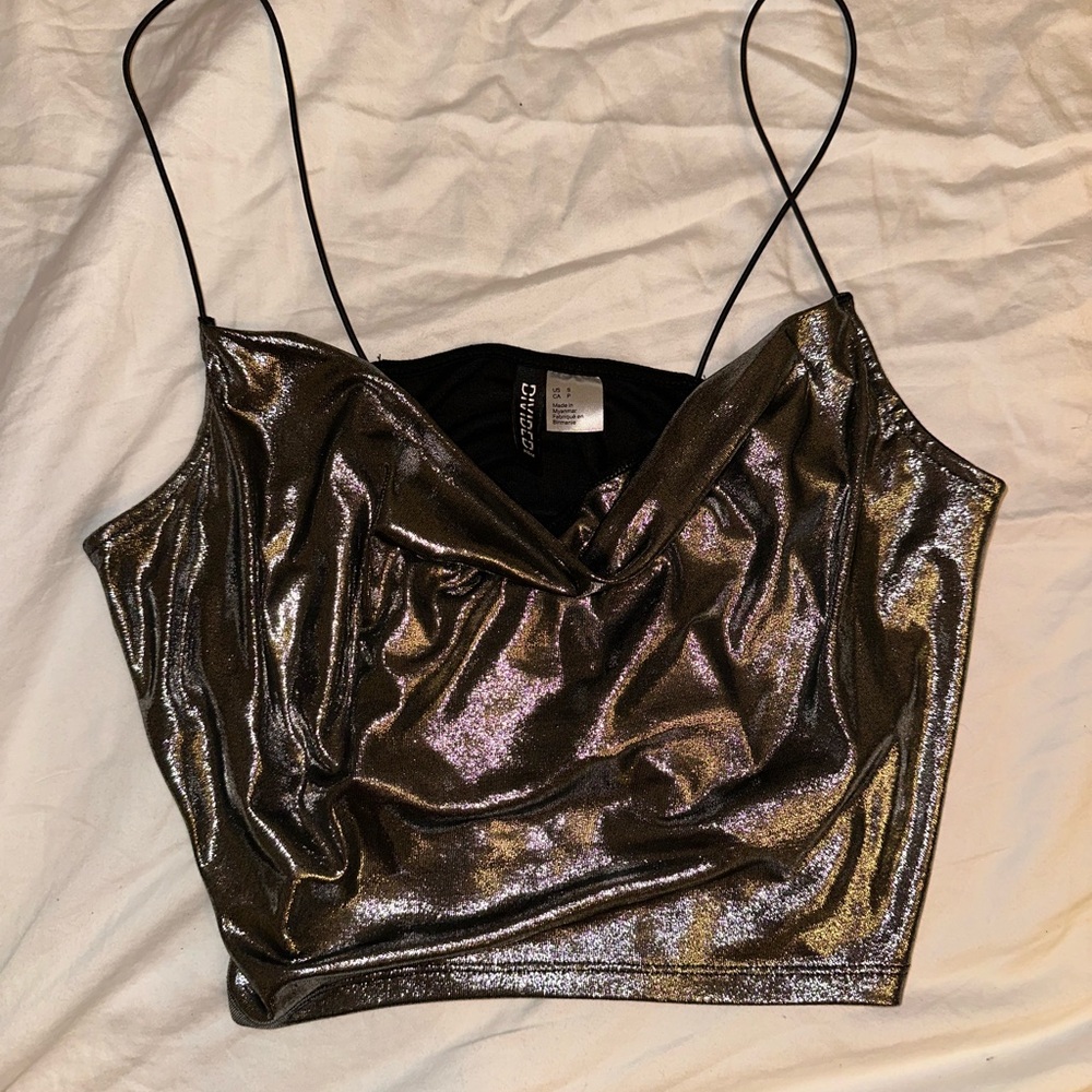 Divided Metallic Black Crop Top